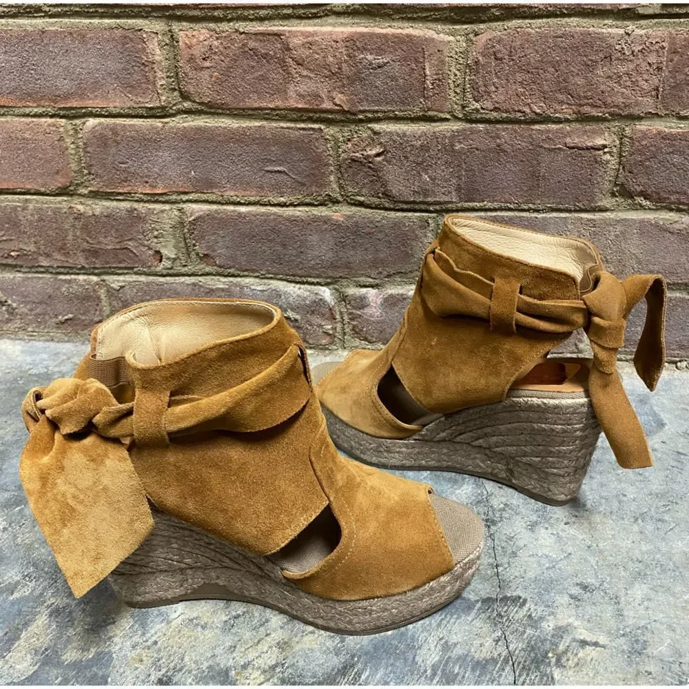 Kanna Tan Suede Basket Karneol Espadrille Platform Wedge NEW Size 36